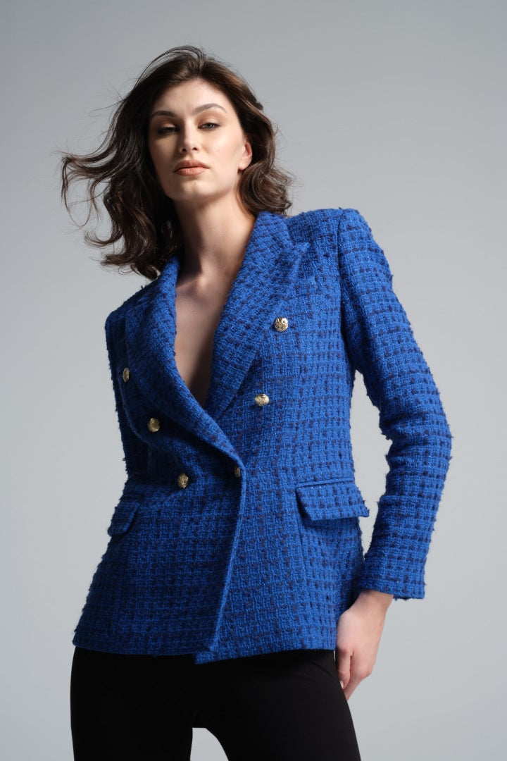 Helene London Women's Blue hot Tweed Coat Size M