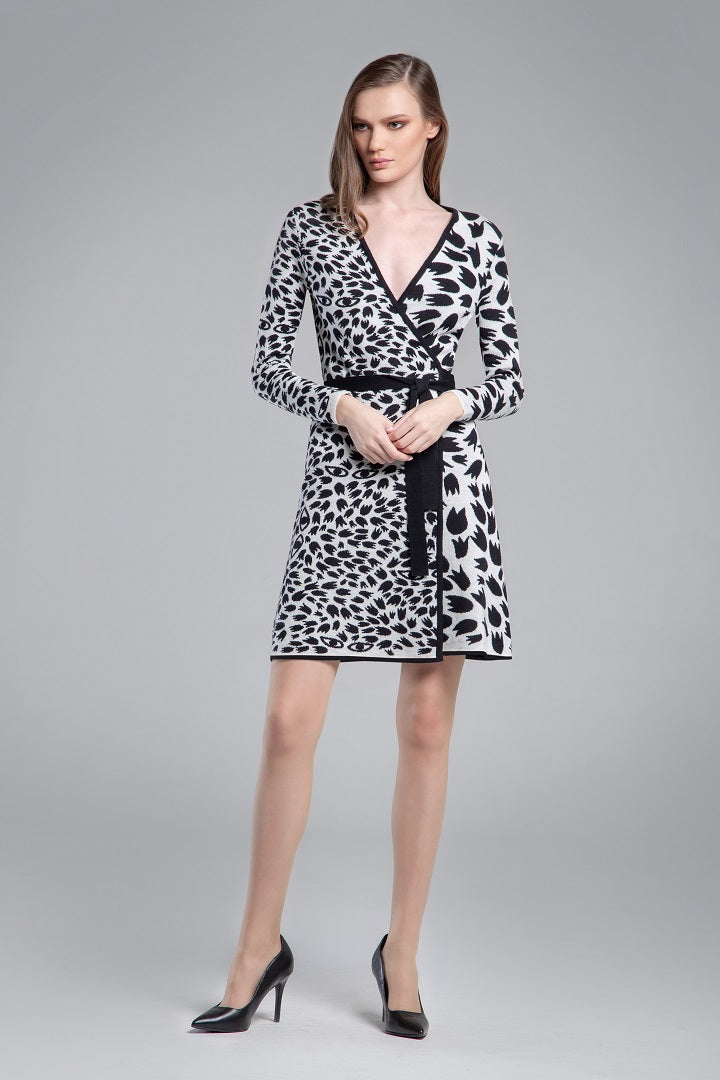 Geo jacquard best sale knit wrap dress