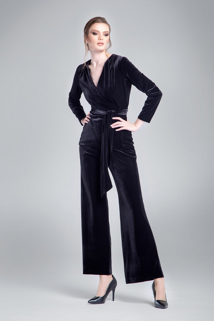 Velvet wide leg trousers sale