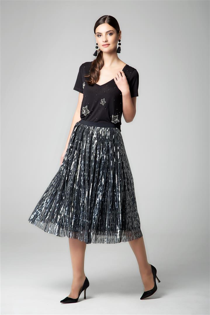 Pleated silver sequin outlet skirt