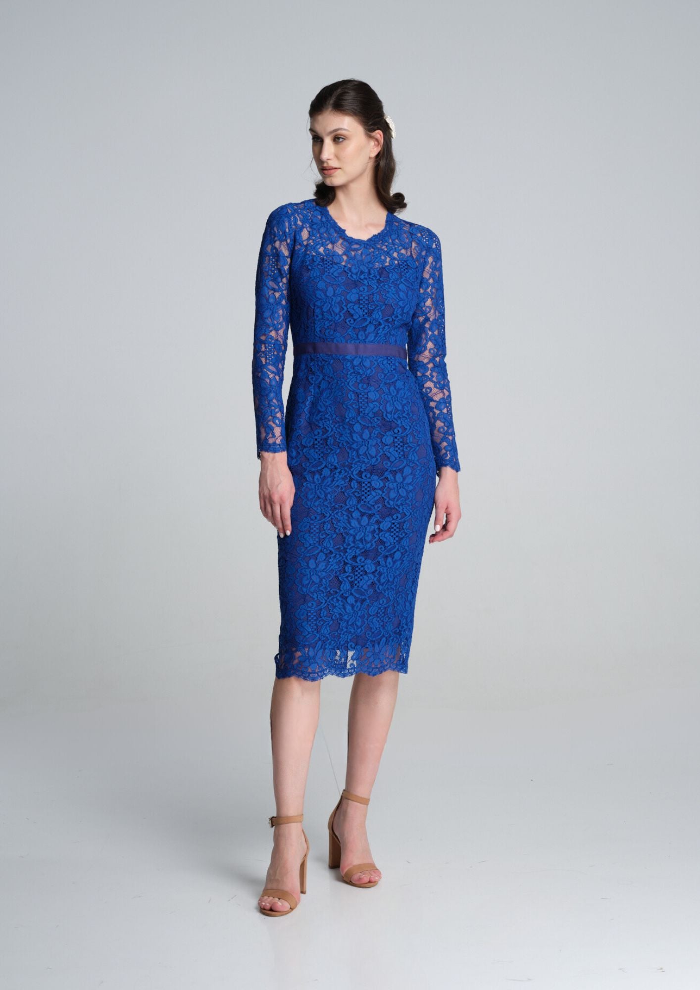 Blue lace pencil dress best sale