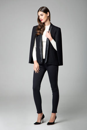 Wool tuxedo-style cape with animal jacquard pattern